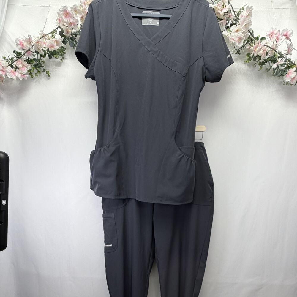 Skechers By Barco Scrub Set Womens Size L Cargo Pocket Medical Slate Gray